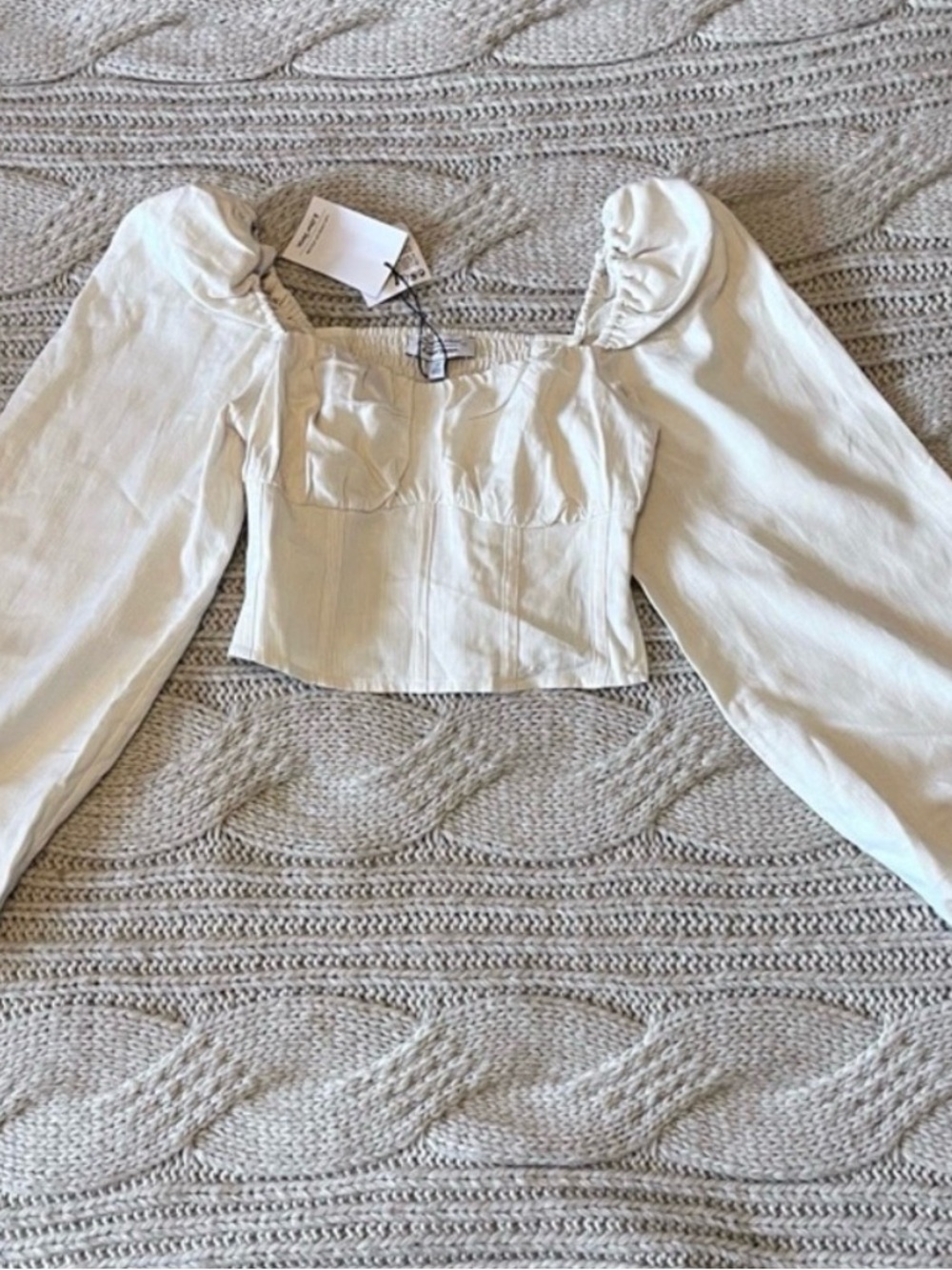 NWT! & Other Stories Cream Puff Sleeve Square-Neck Cropped Top Size 0
